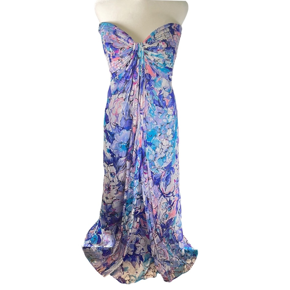 Tadashi Shoji Strapless Floral Maxi Dress in Blue, Purple, Pink